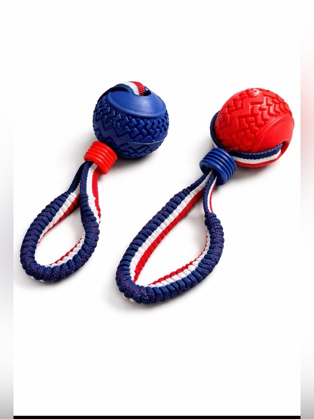 2 (red & Blue) Dog Rope Tug Toy with Textured Rubber Ball, Heavy Duty, Interacti